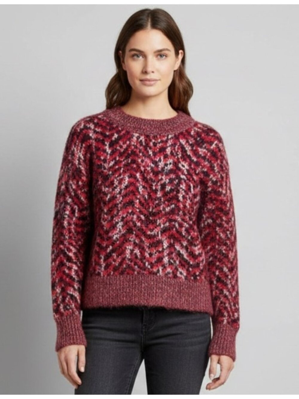 Red Black White Lightweight Mohair Wool Blend Sweater - Medium, made in Italy